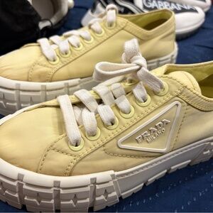 Prada Pale Yellow Low-Top Lace-Up Sneakers